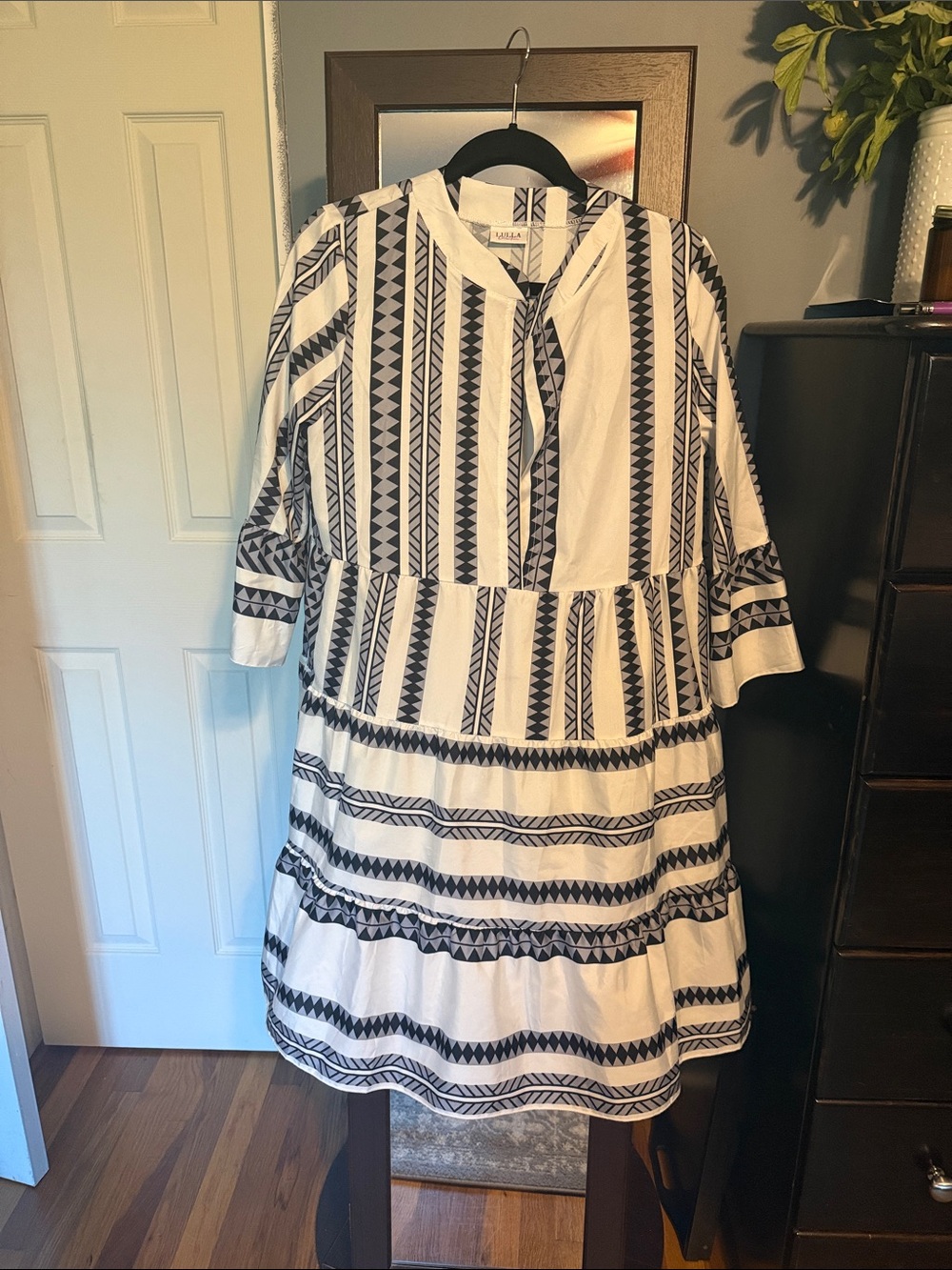 Black & White Geometric Tiered Dress